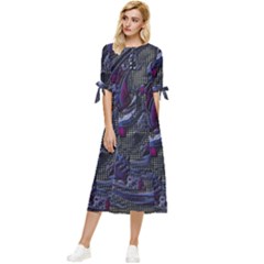 Braille Flow Bow Sleeve Chiffon Midi Dress by MRNStudios