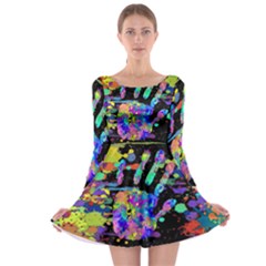 Crazy Multicolored Each Other Running Splashes Hand 1 Long Sleeve Skater Dress by EDDArt