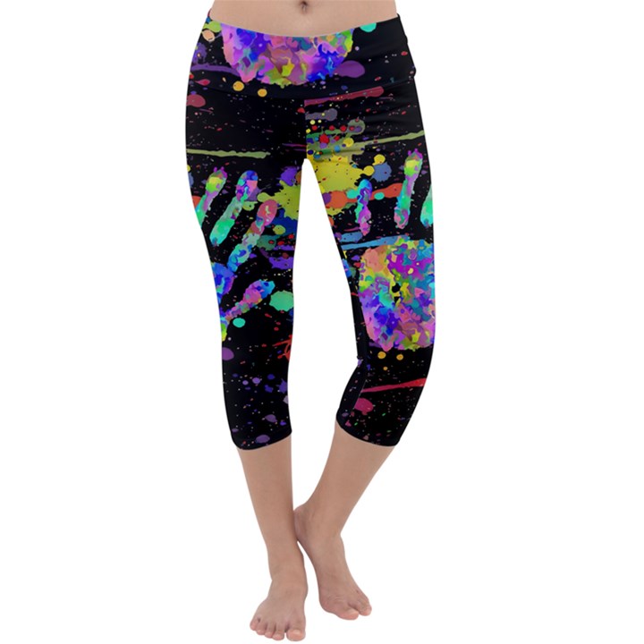 Crazy Multicolored Each Other Running Splashes Hand 1 Capri Yoga Leggings