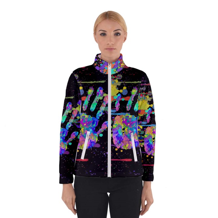 Crazy Multicolored Each Other Running Splashes Hand 1 Women s Bomber Jacket