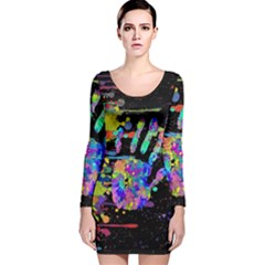 Crazy Multicolored Each Other Running Splashes Hand 1 Long Sleeve Velvet Bodycon Dress