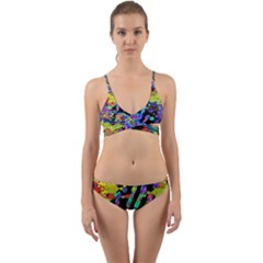 Crazy Multicolored Each Other Running Splashes Hand 1 Wrap Around Bikini Set by EDDArt