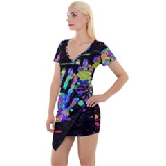 Crazy Multicolored Each Other Running Splashes Hand 1 Short Sleeve Asymmetric Mini Dress by EDDArt