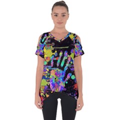 Crazy Multicolored Each Other Running Splashes Hand 1 Cut Out Side Drop Tee by EDDArt