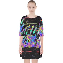 Crazy Multicolored Each Other Running Splashes Hand 1 Quarter Sleeve Pocket Dress by EDDArt