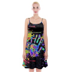 Crazy Multicolored Each Other Running Splashes Hand 1 Spaghetti Strap Velvet Dress