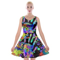 Crazy Multicolored Each Other Running Splashes Hand 1 Velvet Skater Dress