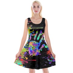 Crazy Multicolored Each Other Running Splashes Hand 1 Reversible Velvet Sleeveless Dress