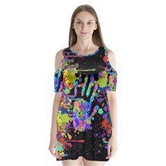 Crazy Multicolored Each Other Running Splashes Hand 1 Shoulder Cutout Velvet One Piece by EDDArt