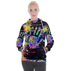 Crazy Multicolored Each Other Running Splashes Hand 1 Women s Hooded Pullover