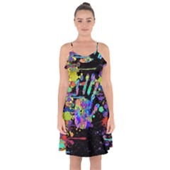 Crazy Multicolored Each Other Running Splashes Hand 1 Ruffle Detail Chiffon Dress by EDDArt