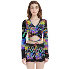 Crazy Multicolored Each Other Running Splashes Hand 1 Velvet Wrap Crop Top And Shorts Set by EDDArt