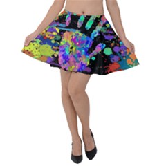 Crazy Multicolored Each Other Running Splashes Hand 1 Velvet Skater Skirt