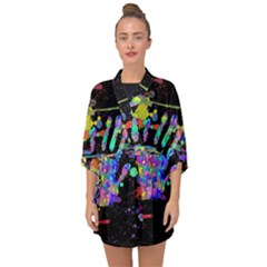 Crazy Multicolored Each Other Running Splashes Hand 1 Half Sleeve Chiffon Kimono by EDDArt