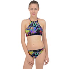 Crazy Multicolored Each Other Running Splashes Hand 1 Racer Front Bikini Set by EDDArt