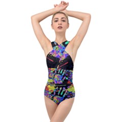 Crazy Multicolored Each Other Running Splashes Hand 1 Cross Front Low Back Swimsuit by EDDArt