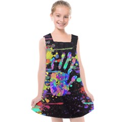 Crazy Multicolored Each Other Running Splashes Hand 1 Kids  Cross Back Dress by EDDArt