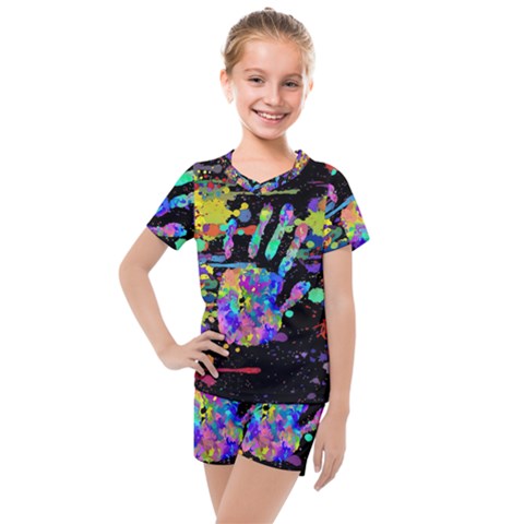 Crazy Multicolored Each Other Running Splashes Hand 1 Kids  Mesh Tee And Shorts Set by EDDArt