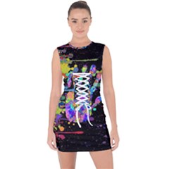 Crazy Multicolored Each Other Running Splashes Hand 1 Lace Up Front Bodycon Dress by EDDArt