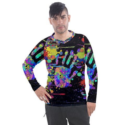 Crazy Multicolored Each Other Running Splashes Hand 1 Men s Pique Long Sleeve Tee by EDDArt