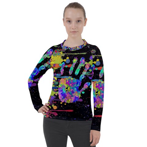 Crazy Multicolored Each Other Running Splashes Hand 1 Women s Pique Long Sleeve Tee by EDDArt