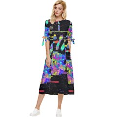 Crazy Multicolored Each Other Running Splashes Hand 1 Bow Sleeve Chiffon Midi Dress by EDDArt