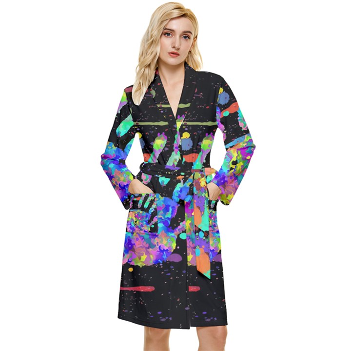 Crazy Multicolored Each Other Running Splashes Hand 1 Long Sleeve Velour Robe