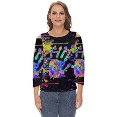 Crazy Multicolored Each Other Running Splashes Hand 1 Cut Out Wide Sleeve Top