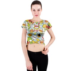 Comic Pow Bamm Boom Poof Wtf Pattern 1 Crew Neck Crop Top by EDDArt