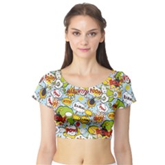 Comic Pow Bamm Boom Poof Wtf Pattern 1 Short Sleeve Crop Top by EDDArt