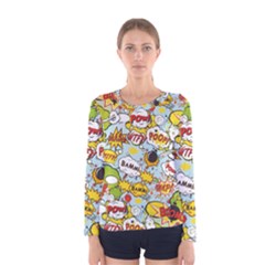 Comic Pow Bamm Boom Poof Wtf Pattern 1 Women s Long Sleeve Tee