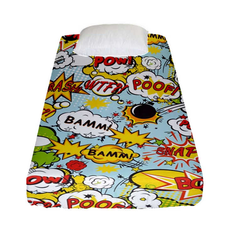 Comic Pow Bamm Boom Poof Wtf Pattern 1 Fitted Sheet (Single Size)