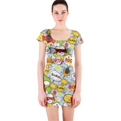 Comic Pow Bamm Boom Poof Wtf Pattern 1 Short Sleeve Bodycon Dress by EDDArt