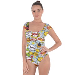 Comic Pow Bamm Boom Poof Wtf Pattern 1 Short Sleeve Leotard  by EDDArt