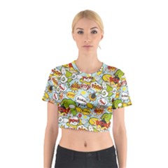 Comic Pow Bamm Boom Poof Wtf Pattern 1 Cotton Crop Top by EDDArt