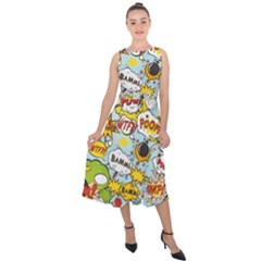 Comic Pow Bamm Boom Poof Wtf Pattern 1 Midi Tie-back Chiffon Dress by EDDArt