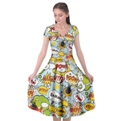 Comic Pow Bamm Boom Poof Wtf Pattern 1 Cap Sleeve Wrap Front Dress by EDDArt