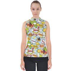 Comic Pow Bamm Boom Poof Wtf Pattern 1 Mock Neck Shell Top by EDDArt