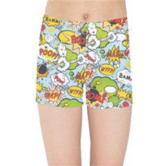 Comic Pow Bamm Boom Poof Wtf Pattern 1 Kids  Sports Shorts by EDDArt