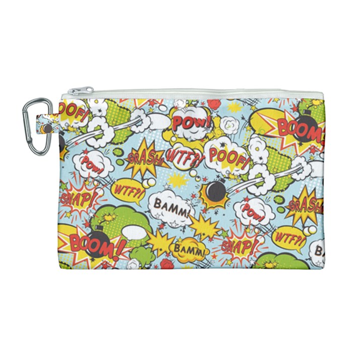 Comic Pow Bamm Boom Poof Wtf Pattern 1 Canvas Cosmetic Bag (Large)