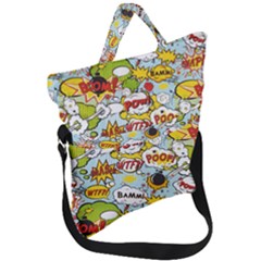 Comic Pow Bamm Boom Poof Wtf Pattern 1 Fold Over Handle Tote Bag by EDDArt