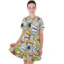 Comic Pow Bamm Boom Poof Wtf Pattern 1 Short Sleeve Shoulder Cut Out Dress  View1