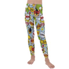 Comic Pow Bamm Boom Poof Wtf Pattern 1 Kids  Lightweight Velour Leggings by EDDArt