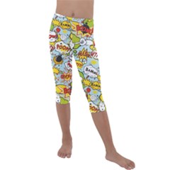 Comic Pow Bamm Boom Poof Wtf Pattern 1 Kids  Lightweight Velour Capri Leggings  by EDDArt