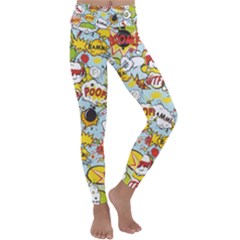 Comic Pow Bamm Boom Poof Wtf Pattern 1 Kids  Lightweight Velour Classic Yoga Leggings by EDDArt