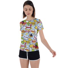 Comic Pow Bamm Boom Poof Wtf Pattern 1 Back Circle Cutout Sports Tee by EDDArt