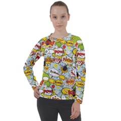 Comic Pow Bamm Boom Poof Wtf Pattern 1 Women s Long Sleeve Raglan Tee