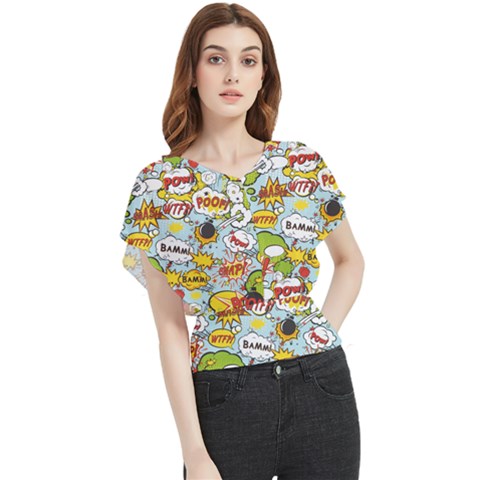 Comic Pow Bamm Boom Poof Wtf Pattern 1 Butterfly Chiffon Blouse by EDDArt