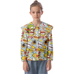 Comic Pow Bamm Boom Poof Wtf Pattern 1 Kids  Peter Pan Collar Blouse by EDDArt