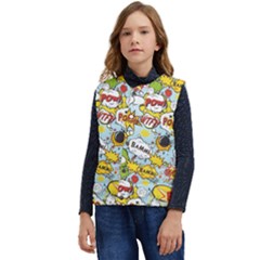 Comic Pow Bamm Boom Poof Wtf Pattern 1 Kid s Short Button Up Puffer Vest	